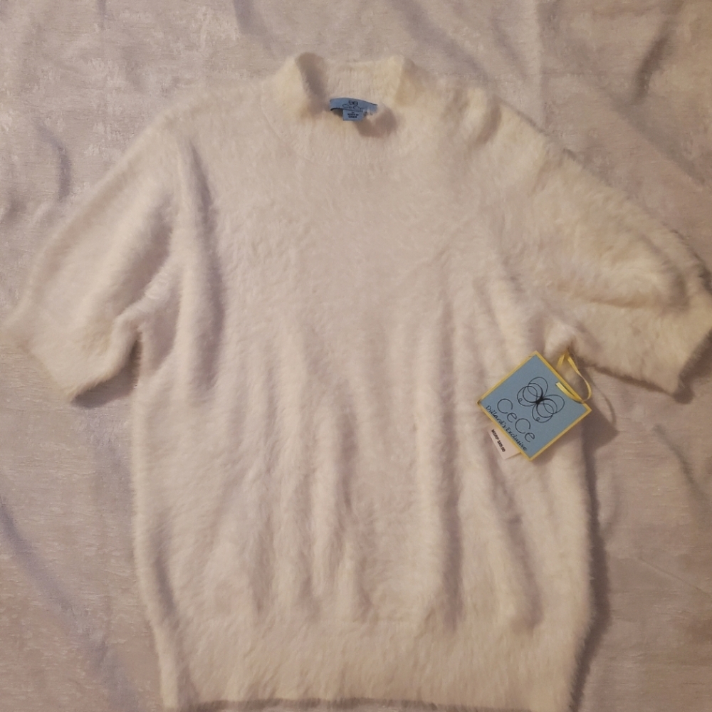 Cece white faux fur white blouse